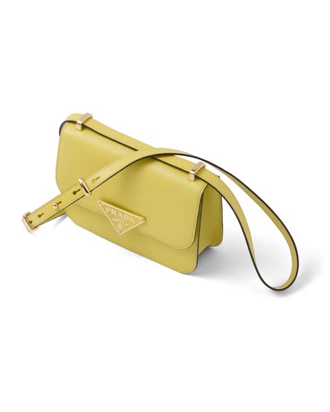 Citron Green Prada Emblème Saffiano shoulder bag 